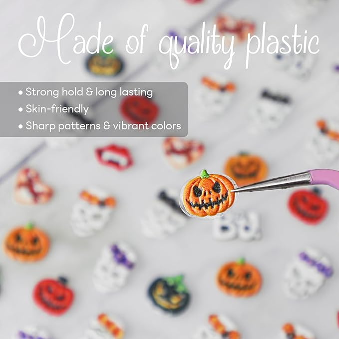 Halloween Nail Stickers for Nail Art - Skull Nail Art Sticker Halloween Pumpkin Skull 5D Embossed Nail Decals Self-Adhesive Nails Supply Manicure Stickers for Nails Decoration