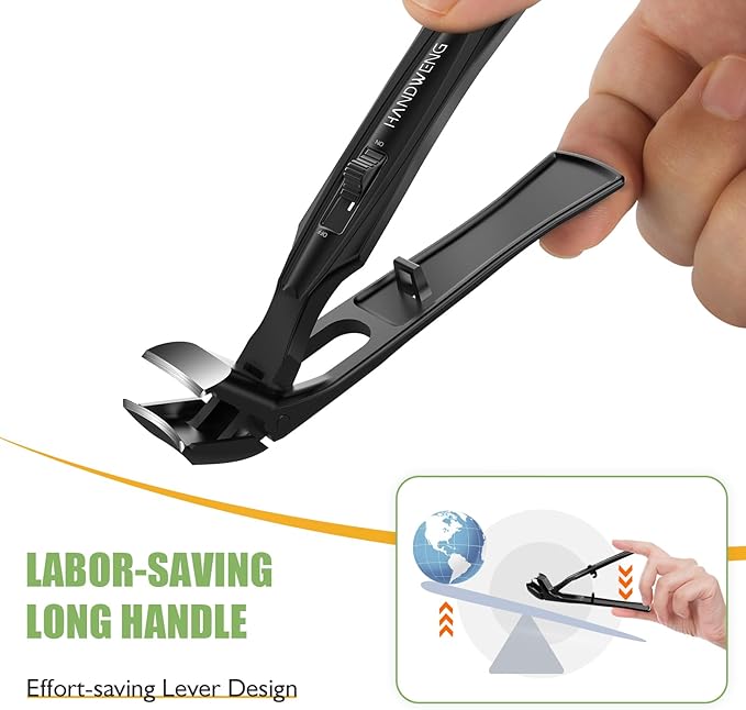Toenail Clippers for Seniors Thick Toenails, Angled Head Toe Nail Clippers for Thick Nails, Heavy Duty Nail Clippers for Men, Fingernail Clippers Adult with Catcher Long Handle - Black