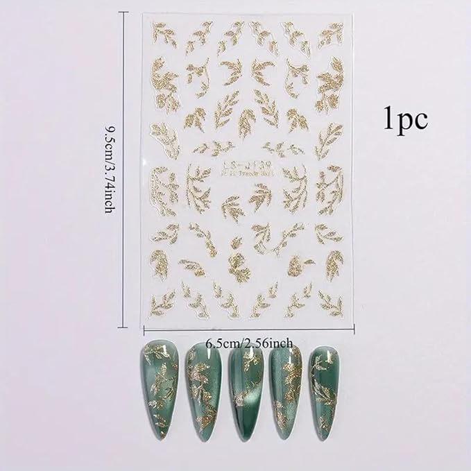 Golden Glitter Leaf Nail Art Stickers Fall Leaf Nail Decals 4PCS Shiny Shimmer 3D Self-Adhesive Fallen Leaves Nail Stickers Nail Art Supplies Fall Sticker for Nails DIY Manicure Decorations Supplies