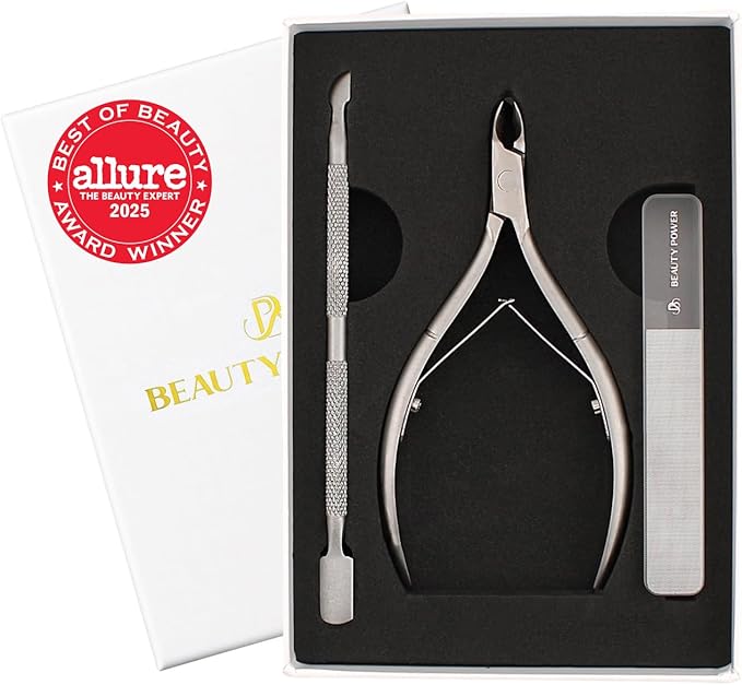 Cuticle Trimmer with Cuticle Pusher & Nano Nail File - Cuticle Nipper Cuticle Remover Nippers Professional Stainless Steel Clippers Pedicure Manicure Tools for Fingernails