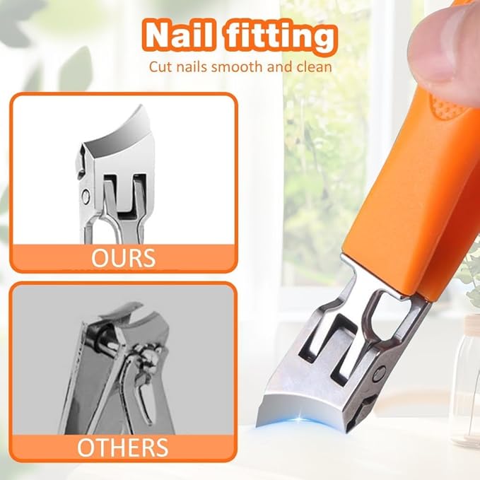 Wide Jaw Opening Anti-Splash Slanted Nail Clipper, 2025 Upgrade Fingernail and Toenail Clippers for Ingrown Nails, Curved Toenail Clipper Wide Jaw Toenail Clippers (Orange)
