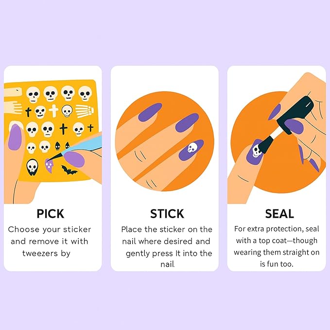Halloween Nail Decals – 5 Sheets Bratrico 5D Halloween Nail Stickers, Self-Adhesive with Witch, Gothic, Creepy Cute， Horror Movie Designs Manicure Set for Family Time, Women, Girls & Teens