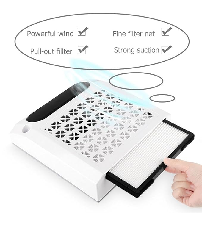 Strong Suction Nail Dust Collector 80W Powerful Salon Nail Equipment Supply Nail Dust Extractor for Manicure, White
