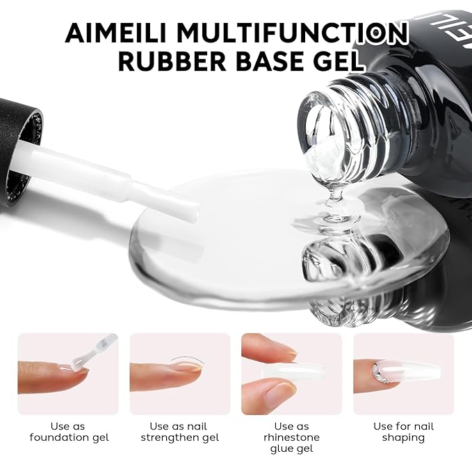 AIMEILI Rubber Base Gel Nail Polish, Hema Free, Cruelty Free, Vegan, Builder Nail Gel Base Coat Soak Off Nail Art Design - RB1013 8ml