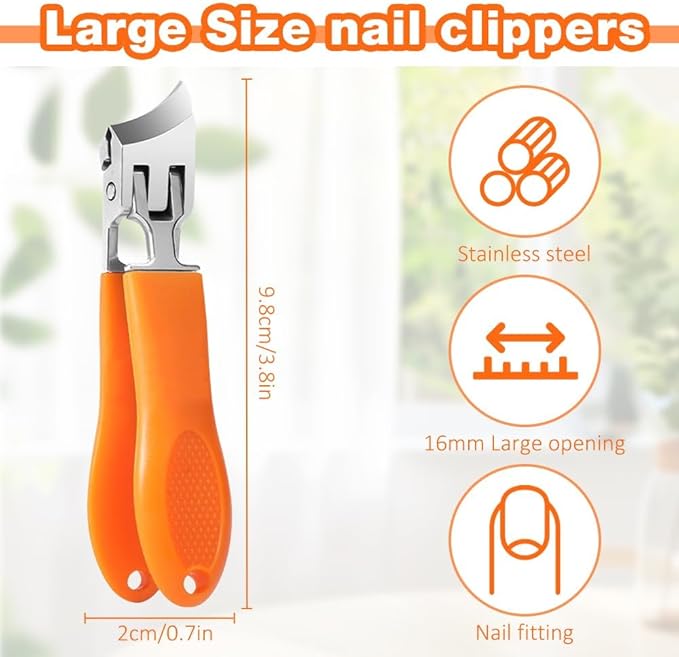 Wide Jaw Opening Anti-Splash Slanted Nail Clipper, Fingernail and Toenail Clippers Clippers for Ingrown Nails, Curved Toenail Clippers for Thick Nails, Household Slanted Nail Clippers (Orange)