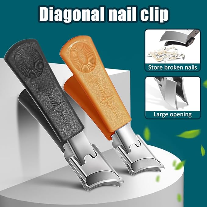 Wide Jaw Opening Anti-Splash Slanted Nail Clipper, 2025 New Curved Toenail Clippers for Thick Toenails, Ingrown Nail Clippers Wide Jaw Slanted Toenail Clippers for Women and Men (B-Orange)