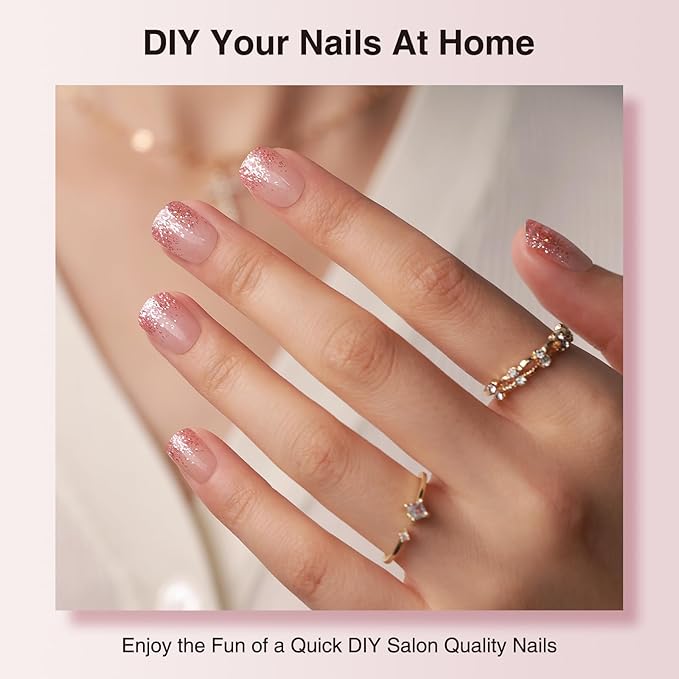 Semi Cured Gel Nail Strips - 30PCS Gel Nail Stickers for UV Light, Long-Lasting Gel Nail Wraps, Salon-Quality Semi Cured Nail Stickers, 2 Weeks Wear, Easy DIY Gel Manicure-Pink Stardust
