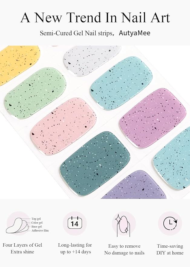 Semi Cured Gel Nail Strips (Macaron Stone), 20 Pcs Gel Nail Wraps, Stickers, UV Light Required, Salon Quality, Long Lasting