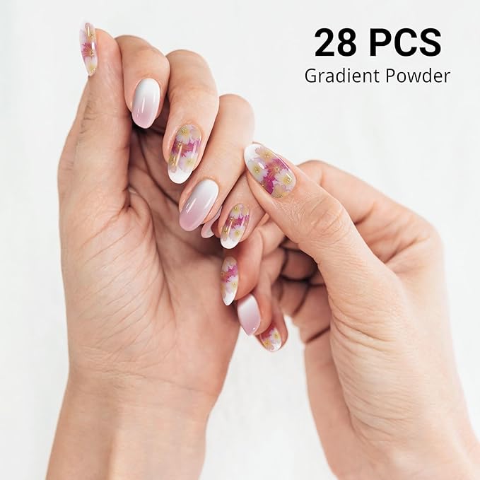 Semi Cured Gel Nail Strips, Spring Blossoms | 28 pcs Gel Nail Strips Work with Any UV Lamp, Salon Quality UV Nails Stickers, Easy to Apply for Home Nails DIY