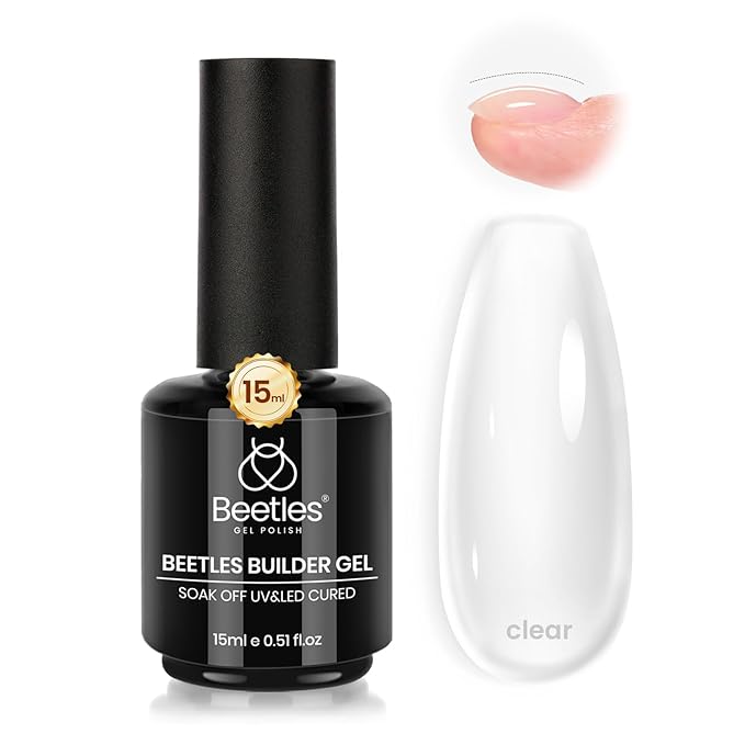 Beetles Builder Gel,7 in 1 Clear Builder for Nail Apex Strengthener Thickening for Weak Nails LED Lamp Cured Rhinestone Glue Gel Polish in a Bottle DIY Salon at Home for Beginner