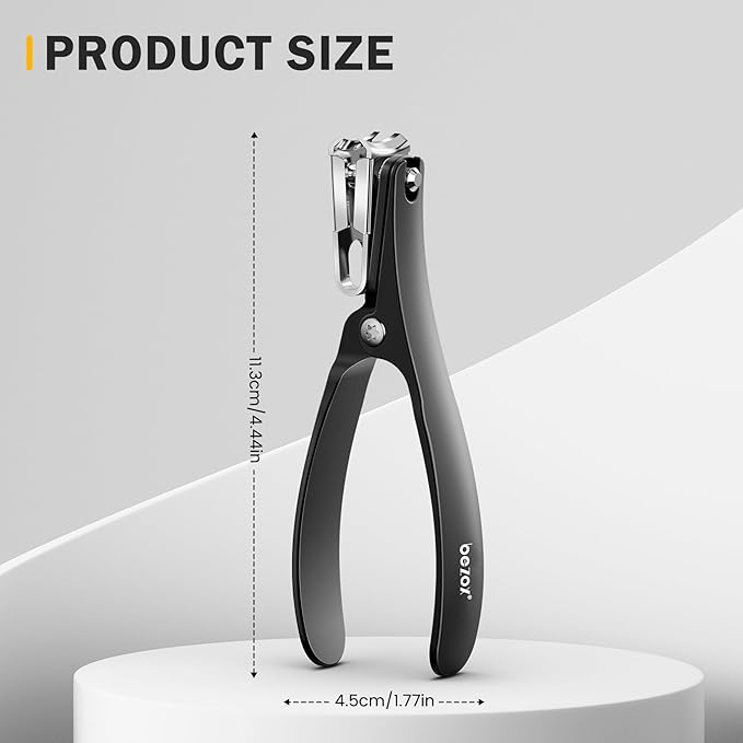 BEZOX Long Handle Toenail Clippers for Seniors – 360° Rotating Jaw Toe Nails Clipper for Thick Nails with an Ergonomic Palm-Grip, Finger Naill Clippers Adult for Men and Women - Black