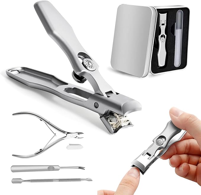 German Nail Clippers for Men, Ingrown Toenail Clippers with Catcher Pedicure Tools for Feet Edgy Nail Clippers for Women, Pedicure Kit with Nail Files Cuticle Trimmer for Thick Ingrown(Silver)