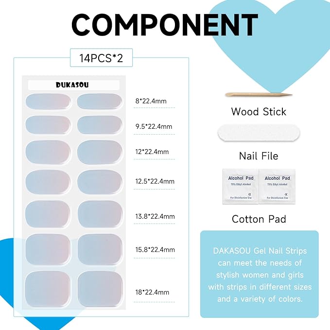 Semi Cured Gel Nail Strips, 28 pcs Gel Nail Stickers Work with Any UV Lights, Long-Lasting Nail Wraps, Stick on Nails for women Easy to Apply & Remove