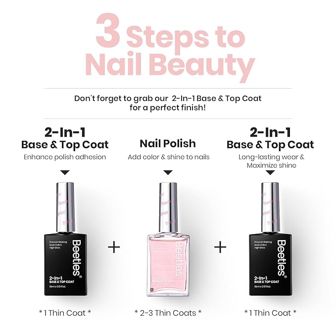 Beetles Nail Strengthener - Clear Pink Nail Concealer Fast Air Dry Clear Air Dry Nail Growth for Damaged Uneven Nails Fingernail Polish for Pink Bliss Nail Art Manicure Salon Quality