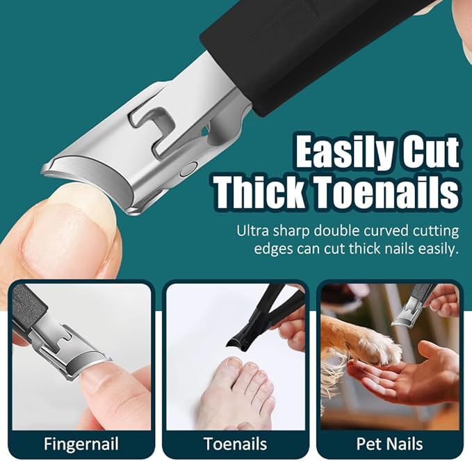Wide Jaw Opening Anti-Splash Slanted Nail Clipper, 2025 New Curved Toenail Clippers for Thick Toenails, Ingrown Nail Clippers Wide Jaw Slanted Toenail Clippers for Women and Men (A-Black)
