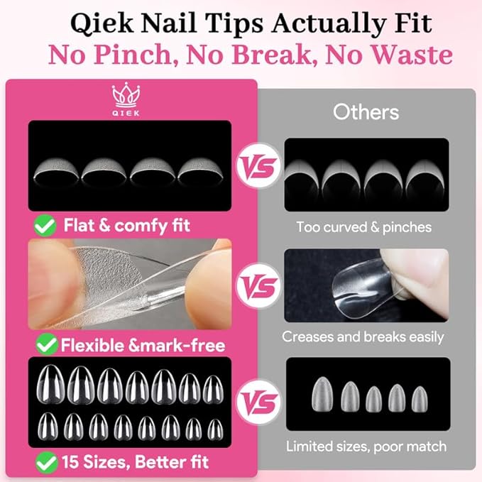 Short Almond Nail Tips - 15 Sizes 240 PCS Half Matte Full Cover Clear Fake Nails Pre-shaped Press On False Nail Tips Acrylic Soft Nail Gel Tips No C Curve Extension Manicure Home DIY Gelly Tips