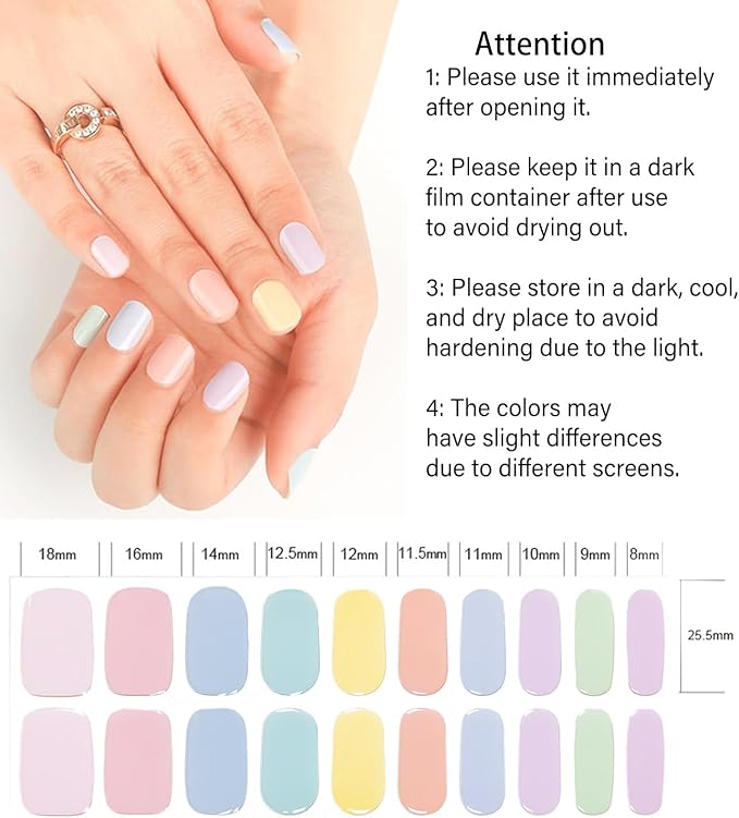 Semi Cured Gel Nail Strips, Candy 20pcs Gel Nail Stickers UV for Home Nails DIY (Macaron)