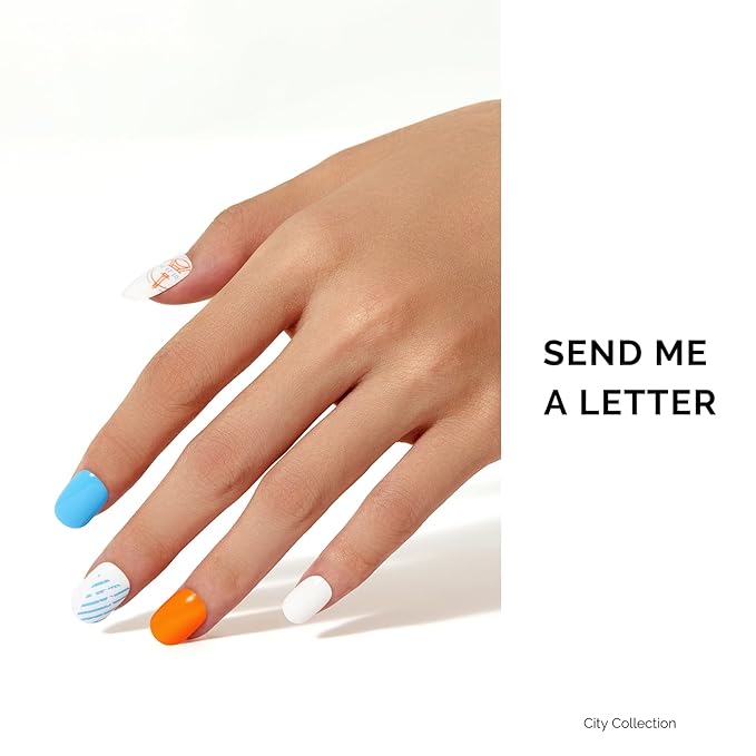NAILOG Semi Cured Gel Nail Strips - 34 pcs | Buy 2 Get 1 UV Lamp | Long Lasting Nail Polish Sticker Wraps with Glossy Gel Finish, Send Me A Letter