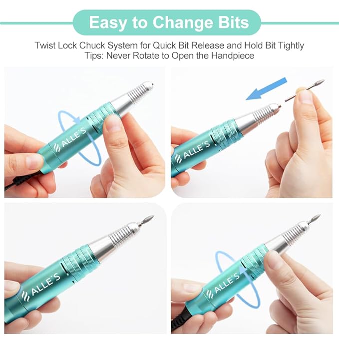Professional Nail Drill Machine 30000 RPM Efile Electric Nail Filer Kit for Finger Toe Nails, Acrylic Gel Dip Nails, Manicure Pedicure Drill with 6Pcs Bits and 106Pcs Sanding Bands, Green