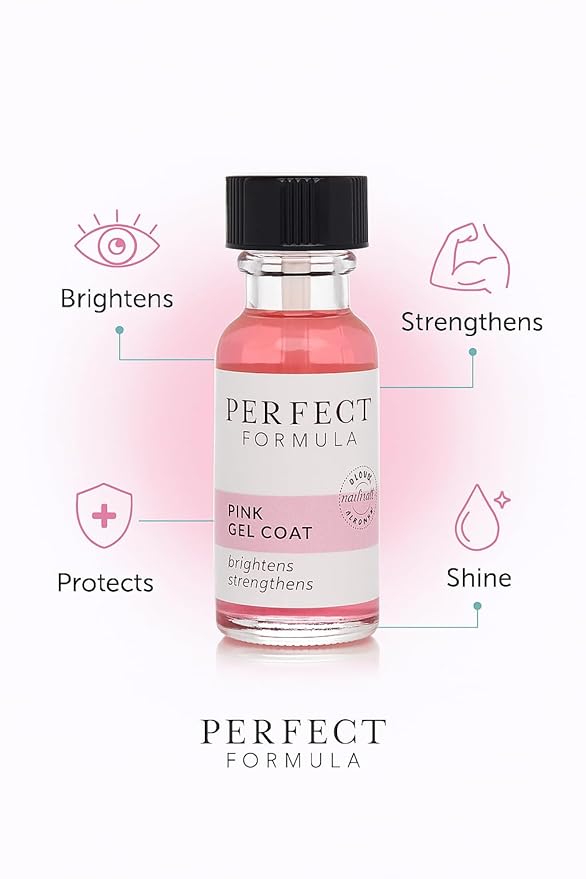 Perfect Formula Pink Gel Coat - Nail Strengthener and Strengthening Polish for Women, Extra Strong Nail Hardener, Keratin Treatment for Damaged Fingernails