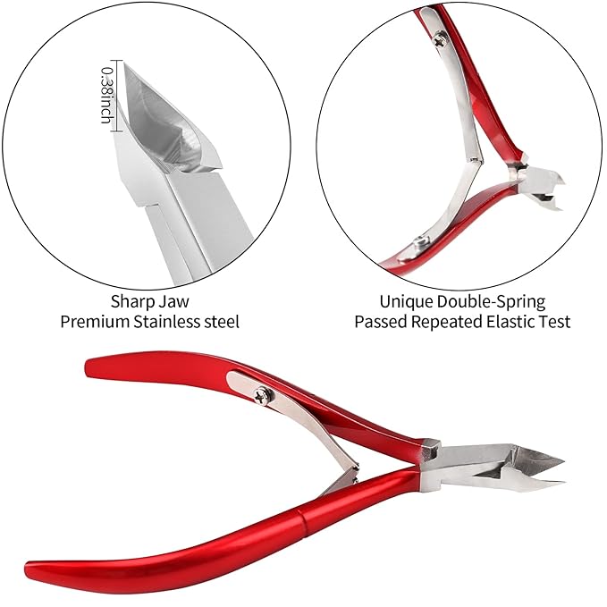 Cuticle Trimmer with Cuticle Pusher and Cutter-YINYIN Cuticle Nipper Professional Stainless Steel Cuticle Clippers Durable Pedicure Manicure Tools for Fingernails and Toenails(Red)