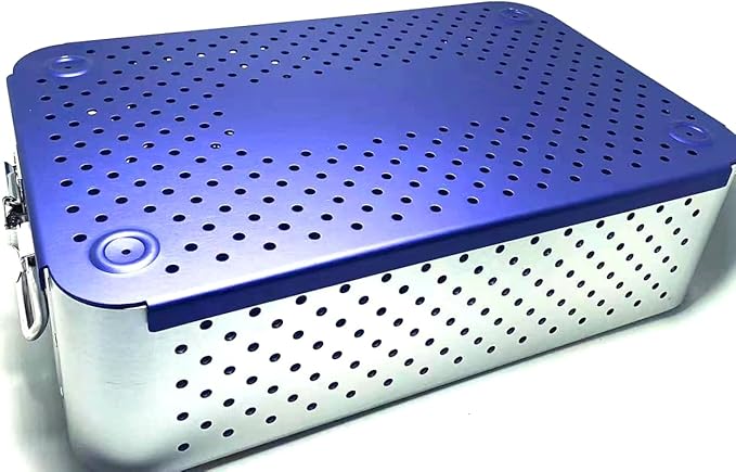 Chaoyue Medical Aluminium Alloy Rectangular Sterilization Tray with Silicone Mat, 460mm*310mm*130mm, Blue, Medical Tray, Science Lab Trays