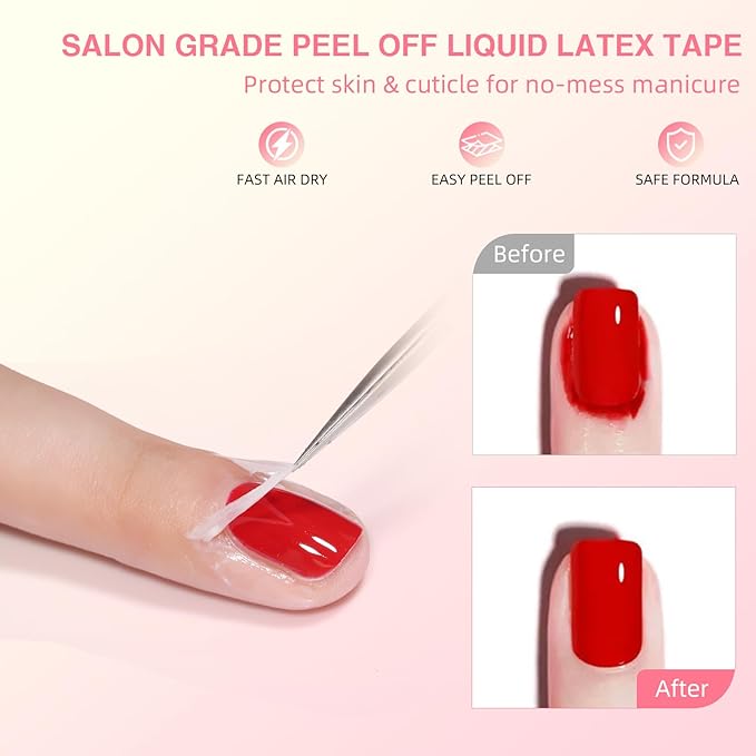 Gel Polish Remover Kit for Nails, 15ml Gel Polish Remover with 15ml Liquid Peel off Latex Tape, Fast Removal in 3-5 Minutes, No Soaking Or Wrapping, Peel Off Barrier Protector