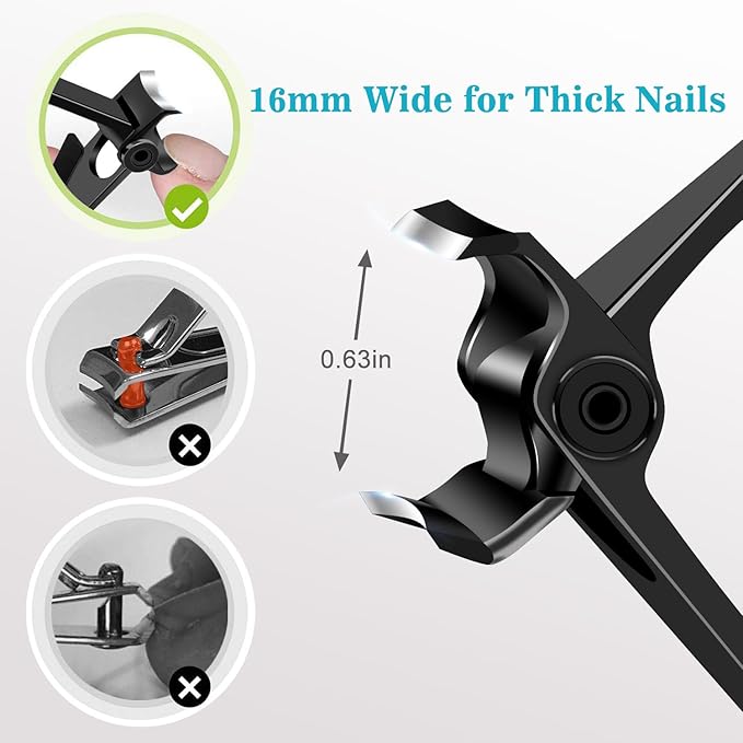 DRMODE Nail Clippers for Men Thick Nails, Heavy Duty Toenail Clippers for Seniors Thick Toenails with 16MM Wide Jaw, Sharp Stainless Steel Large Finger Nail Clippers Adult Cutter Trimmer with File