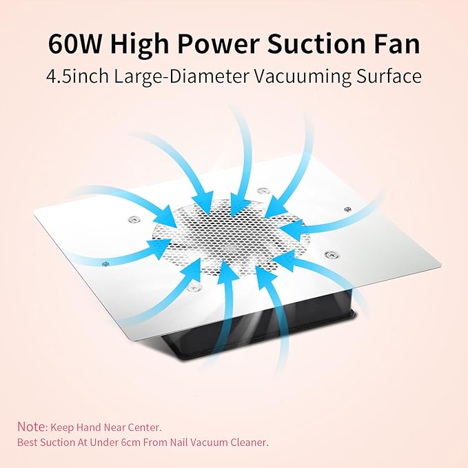 BLUETOP Nail Dust Collector 60W Nail Vacuum Cleaner Table Embedded Dust Extractor Vacuum Professional Built in Desktop Nail Dust Collector Quiet Nail Fan Low Noise for Nail Salon Home
