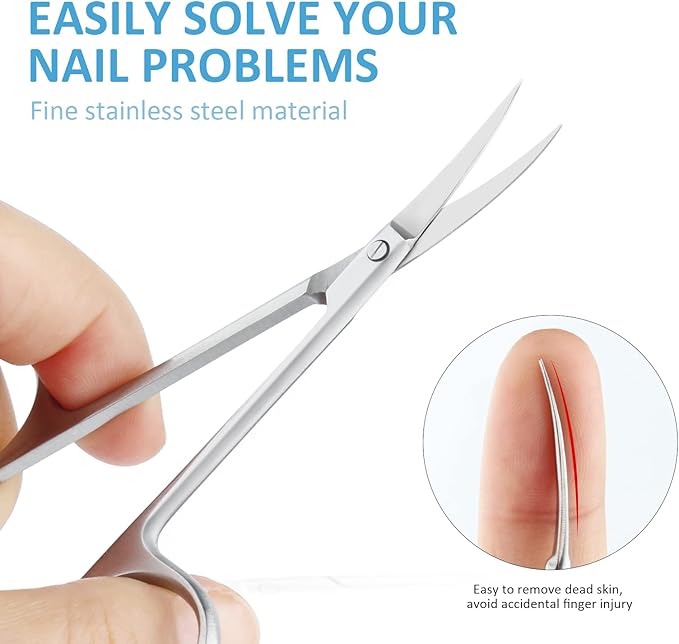 Qunzhao Cuticle Scissors for Women and Men Curved Stainless Steel with Tip Grooming Blades Manicure Nail for Dry Skin Nail Scissors (2)