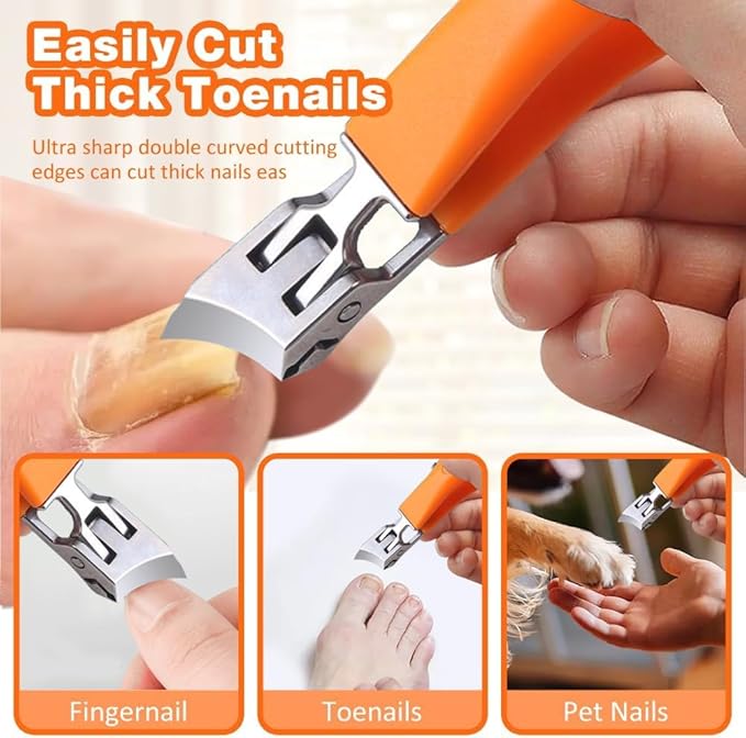 Wide Jaw Opening Anti-Splash Slanted Nail Clipper, 2026 New Ingrown Nail Clippers Fingernail and Toenail Clippers Clippers, Curved Toenail Clippers for Thick Nails (Orang 2Pack)