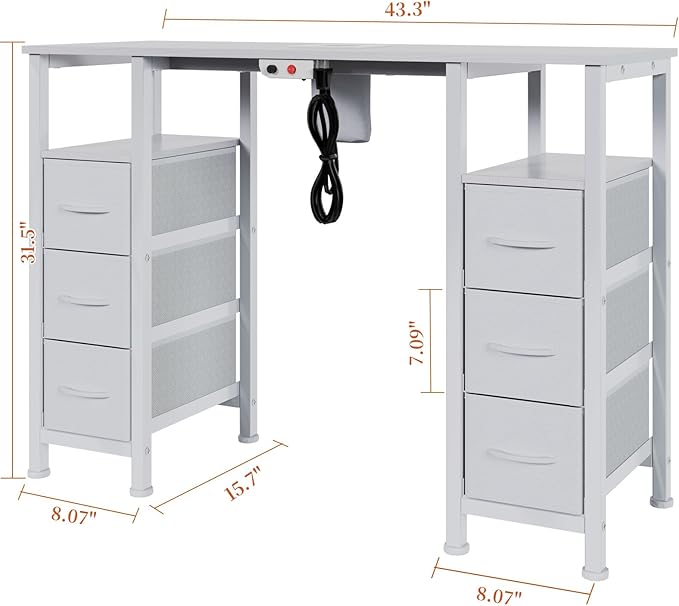 Manicure Table Nail Desk for Nail Tech, Nail Beauty Table w/Electric Dust Collector & 6 Storage Drawers & Open Shelves for Home, Workshop, Makeup Beauty Salon Workstation