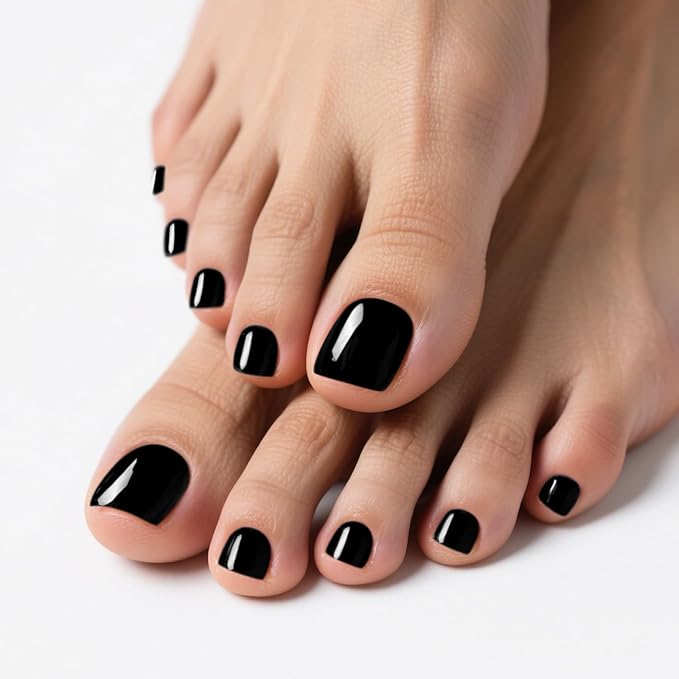 Semi Cured Gel Toenail Strips (Black T06), 32 Pcs Gel Pedi Stickers, Wraps, UV Light Required, Salon Quality, Long Lasting