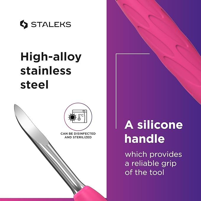 Staleks Pro Manicure Pusher UNIQ 10 Type 6 – Silicone Handle – Wide Rounded Pusher & Nail Cleaner