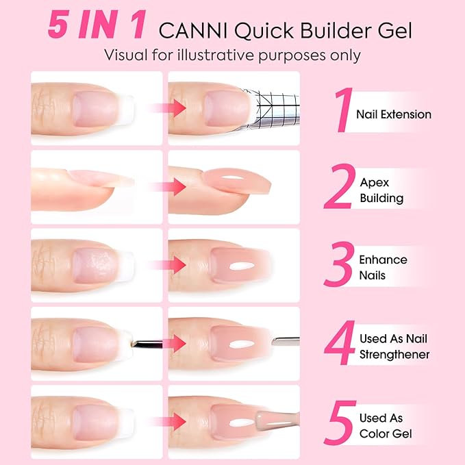 CANNI Quick Builder Nail Gel for Nails – 9ML Pink Soak-Off Nail Strengthening Gel for Apex Building DIY UV LED Manicure