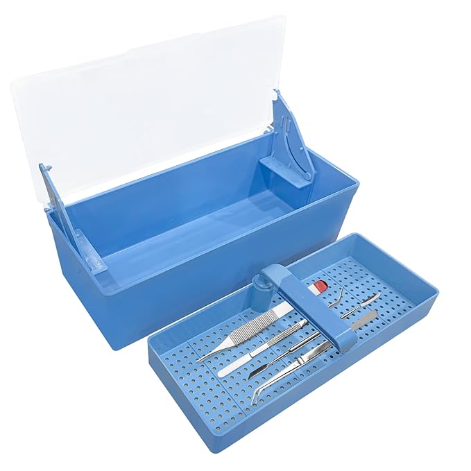 TTKBHHQ-Dental Instrument Sterilization Box, Cold Sterilization Tray Depository for Plastic Instruments for Dentistry, Dental Tools, Tattooing, and Nail Care. (blue)