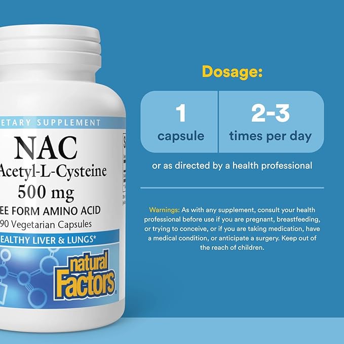 Natural Factors N-Acetyl-L-Cysteine 500 mg, Superior Antioxidant Support for Respiratory & Immune Systems, 90 Capsules