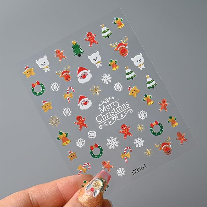 Christmas Nail Art Stickers Decals Crystal Ball Snowflake Nail Decals 3D Self-Adhesive Xmas Nail Art Supplies 6PCS Snowman Holly Leaf Santa Claus Bow Xmas Nails Design Manicure Slider for Women Girls