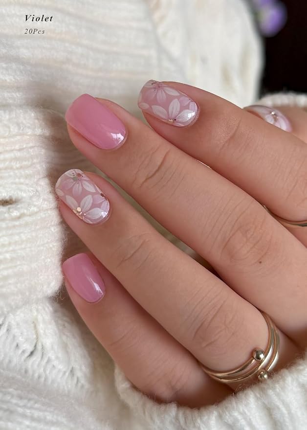 Semi Cured Gel Nail Strips (Violet), Purple Pink, 20 Pcs Gel Nail Wraps, Stickers, UV Light Required, Salon Quality, Long Lasting