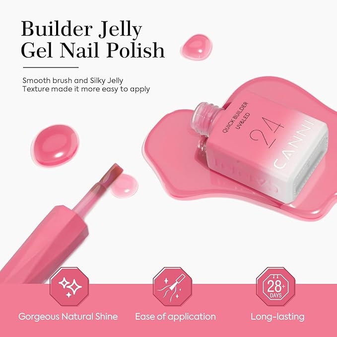 CANNI 6 Pcs 9 Ml Nude Pink Builder Nail Gel Polish Set- Jelly Pink Builder for Nails Strengthener Gel Thickening Extension for Beginners DIY Home Salon Manicure