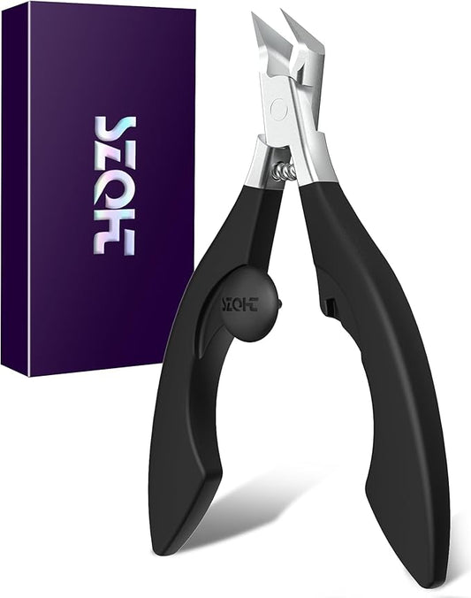 SZQHT Professional Stainless Steel Toenail & Nail Clippers with Safety Lock – Precision Straight Blade Ingrown & Thick Nail Cutter, Built‑in Spring & Non‑Slip ABS Handle