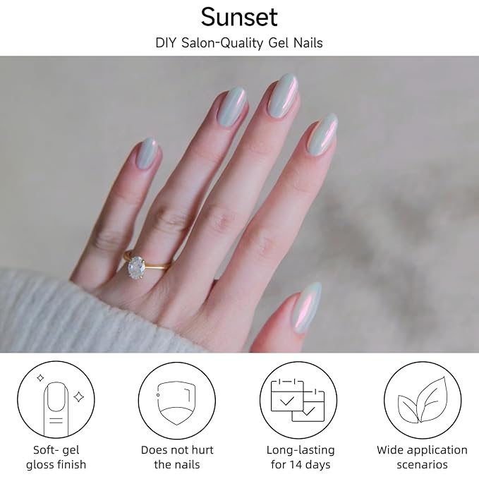 Semi Cured Gel Nail Strips, Sunset | 28 pcs Gel Nail Strips Work with Any UV Lamp, Salon Quality UV Nails Stickers, Easy to Apply for Home Nails DIY