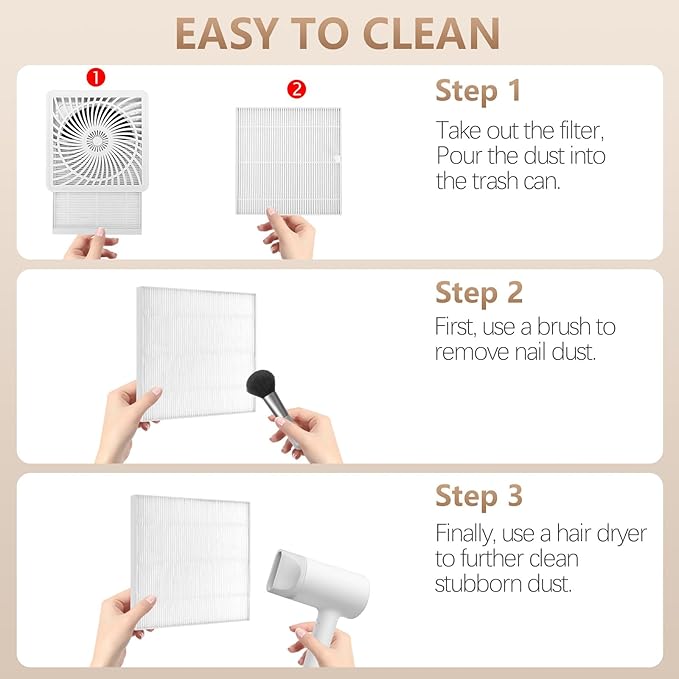 Rechargeable Nail Dust Collector with 2 Reusable Filter, Professional Cordless Nail Vacuum Dust Collector Nail Tech Fan Extractor for Acrylic Dip Powder Removal