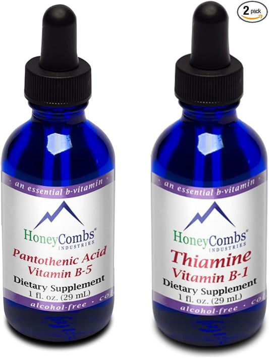 HoneyCombs Vitamin B1 (Thiamine) Drops - 1 Fl Oz + Vitamin B5 (Pantothenic Acid) Drops - 1 Fl Oz