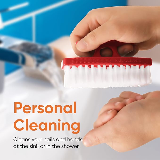 Superio Nail Brush for Cleaning Fingernails, Nail Scrubber Brush, Toe Foot Hands Fingernail Brush Cleaner- Small Scrub Brush- All-Purpose Stiff Cleaning Brush(8, Red)