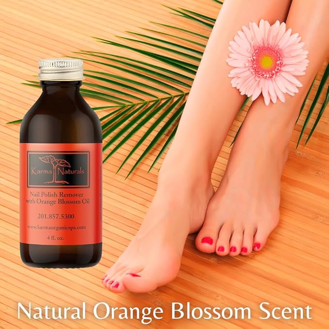 Karma Organic Nail Polish Remover with Soybean Oil and Orange Blossom Oil- Non Toxic, Vegan, Cruelty Free, Acetone Free – Nails Strengthener for Fingernails –12 fl. Oz. (3 Pack)