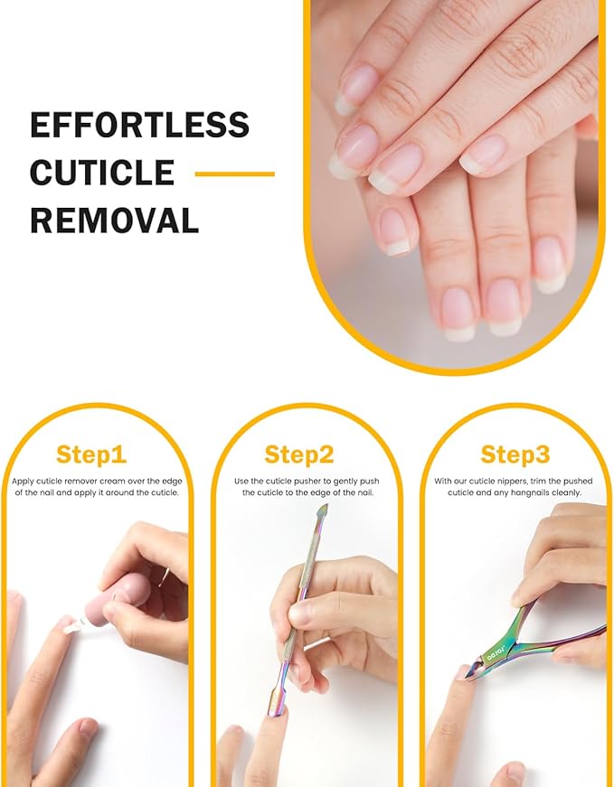 BEZOX Cuticle Trimmer with Pusher - Salon Quality Cuticle Clipper with Cuticle Pushers, Super Sharp Cuticle Cutters and Dual-End Nail Pushers Cuticle Stick, Professional Manicure Tools - Rainbow