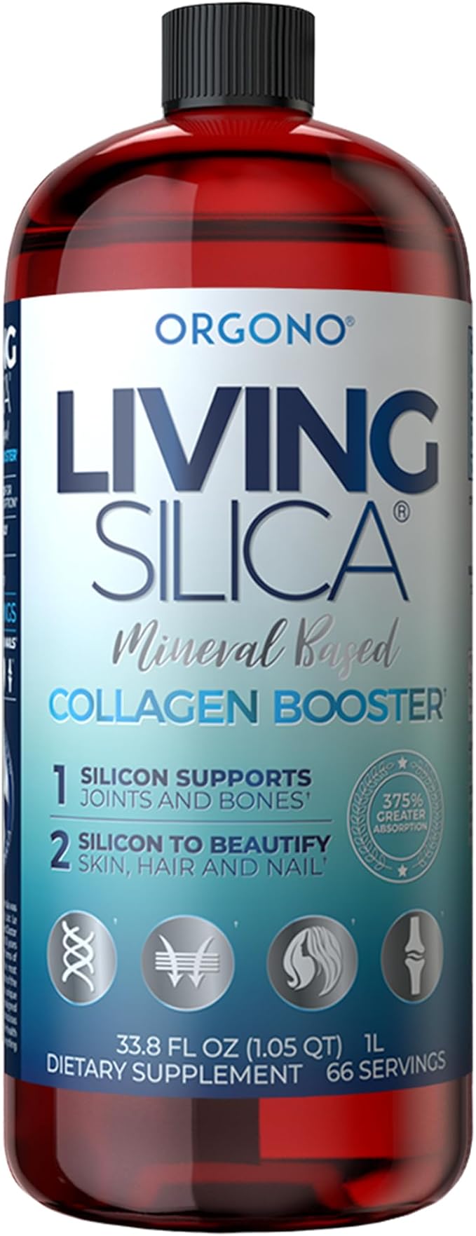 Orgono Living Silica Collagen Booster | Vegan Mineral-Based Silica Supplement | Supports Healthy Collagen & Elastin Production for Joint & Bone Support, Glowing Skin, Strong Hair & Nails | 33.8 Fl Oz