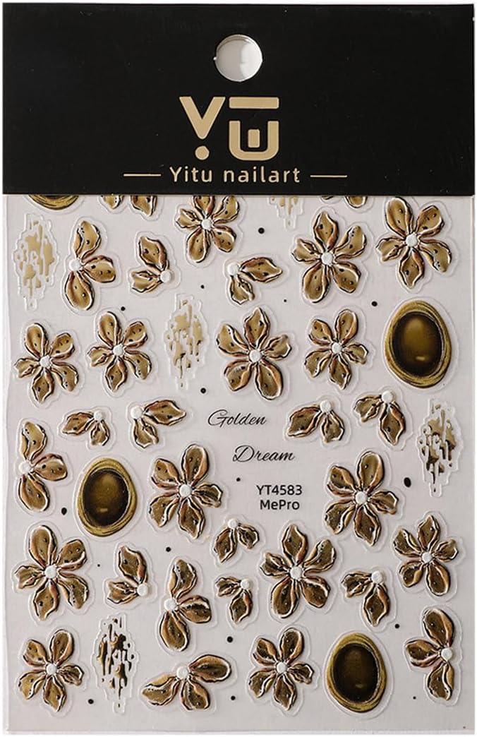 1Sheet Self-Adhesive Bronzing Devil Flower Nail Art Stickers 5D Embossed Light Brown Flowers Designs Nail Decals Cute Floral Nail Stickers Spring Summer Nail Art Supplies for Women Nails Decoration
