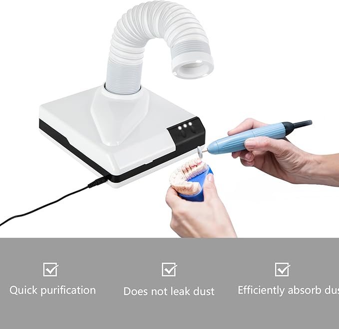 Dentistry Vacuum Cleaner, 60W Powerful Electric Dental Vacuum Cleaner Dust Collector Extractor Polishing Dust Suction Machine, Portable Dust Suction Machine for Polishing US Stock (White)